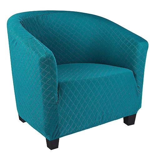 Image of SearchI Club Chair Slipcover Stretch Barrel Chair Covers Jacquard Tub Chair Slipcover Spandex Armchair Sofa Cover Removable Couch Furniture Protector Arm Chair Cover for Living Room(Lake Blue Rhombus)