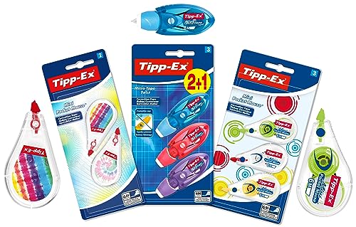 BIC Tipp-Ex Correction - Juego de cintas correctoras con 5 mini Pocket Mouse (2 decoraciones a juego y 3 colores elegantes) y 3 Micro Tape Twist - Colores surtidos, 8 unidades