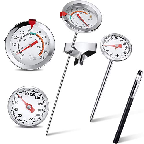 2 Pieces Instant Read Dial Thermometer Precision Pocket Thermometer with Plastic Sleeves Stainless