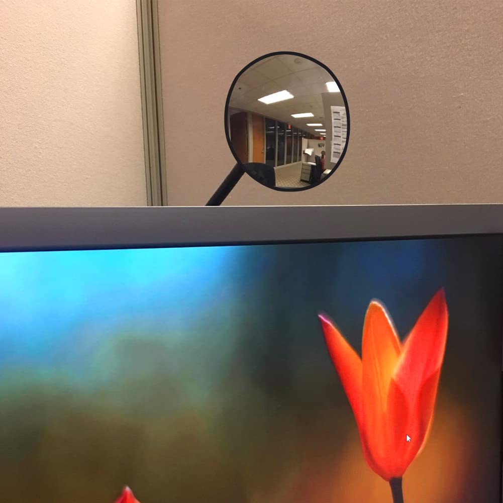 Espejo de seguridad para cubículo de seguridad con clip de cristal, 9.5 cm, seguridad personal y monitor de visión trasera, espejo convexo con marco (redondo)