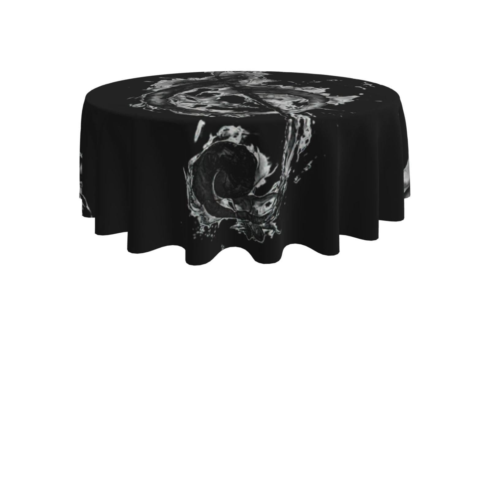 ENGhjes Black Smoke Music Print Round Tablecloth 60in Washable Stainproof Polyester Cloth for Kitchen Idea