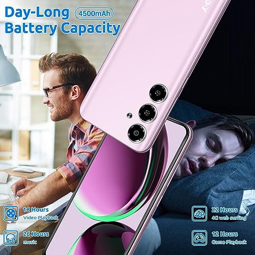 Xgody Unlocked Cell Phones V50, 4GB+64GB ROM, 6.52\'\' HD Incell Screen Smartphone, Dual 4G LTE Unlock Android Phone, 13MP+5MP Camera, Face Unlock, 4500mAh Battery Mobile Phone (V50 2024, Pastel Pink)