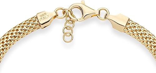Miniatura 3 de Miabella Pulsera de cadena de eslabones de malla italiana de oro de 18 quilates sobre plata esterlina de 0.197 in para mujer, 925 fabricada en Italia