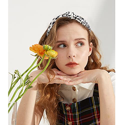 Aoprie Top Knot Headbands For Women 6 Packs Wide Plain Headbands Pearl Hair Bands For Women's Hair Wide Turban Headbands Fashion Elastic Hair Accessories For Women And Girls Leopard Black Brown #TOP2