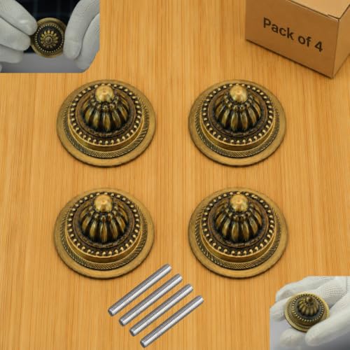 Image of CamelCase Rajwadi Brass dooms for Main Door and Pooja Room (38.1mm / 1.5 Inch) | Antique Finish Solid Brass Decorative Door Domes for Traditional Wooden Gates & Home Decor | Pack of 4