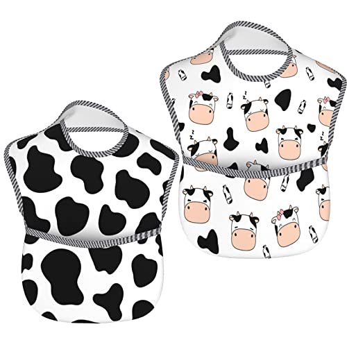 Cow Print Baby Stuff 2Packs Baby Bibs For 3-24 Months Waterproof Washable Fabric For Boys Girls Stuff, Terry Bibs, Newborn Toddler Bibs Organic Bibs #TOP1
