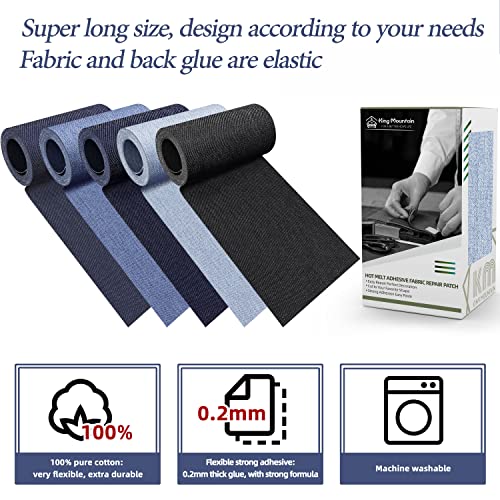Image of KING MOUNTAIN Iron-on Repair Patch,3 inchx60 inch100% Cotton Denim Iron-on Repair Patch, Jeans and Clothing Repair and Decoration Kit (Light Blue)
