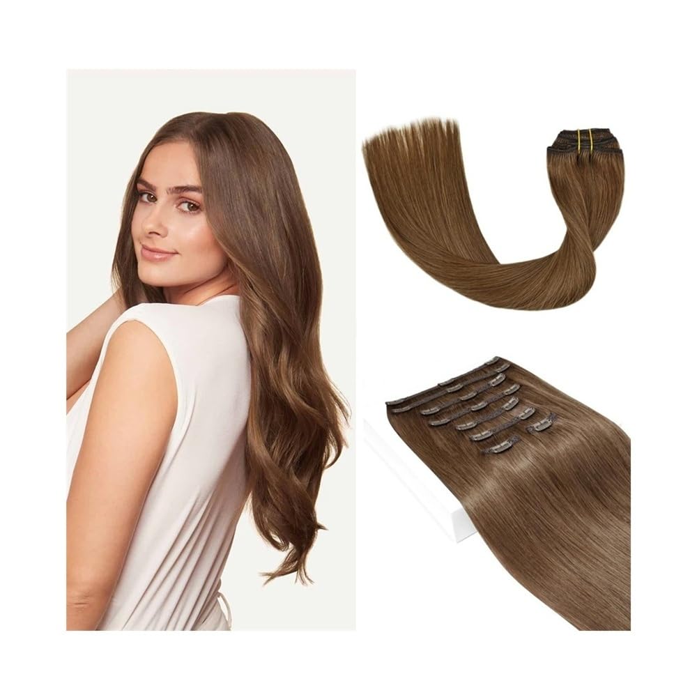 Extensiones de cabello 8 extensiones de cabello humano con clip #6 marrón castaño doble trama gruesa brasileño Remy liso for mujeres Invisibles(18inches 120g)