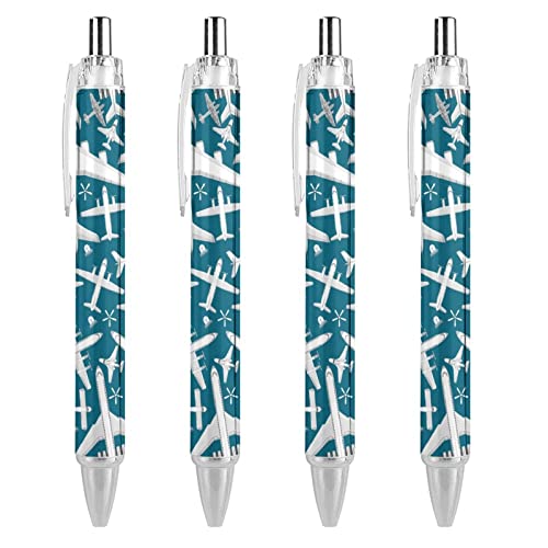 fifbird Bolígrafo retráctil con patrón de avión, punta gruesa, instrumento de escritura de alta calidad, tinta negra, 4 unidades