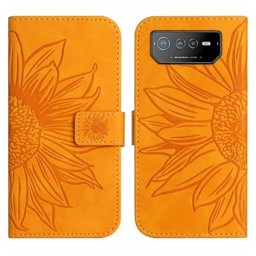 Rfvzubemok Compatible con ASUS ROG Phone 6 5G Funda,Compatible con ASUS ROG Phone 6 Pro 5G Funda de teléfono con Cierre magnético Flip Kickstand Yellow