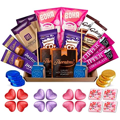 Hot Chocolate Gift Set Hamper, 12 Hot Chocolate Sachets, Stirrers & Marshmallows, Valentine Gift Cover
