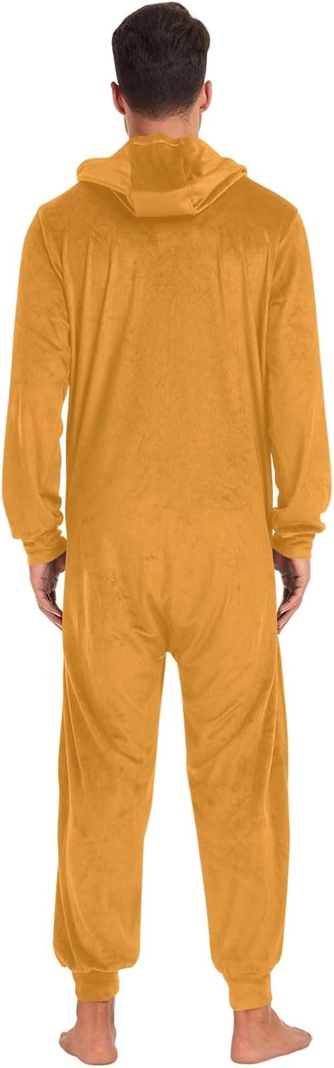 Fulvous Adult Onesie Pajamas, Soft Plush Hooded One Piece Loungewear with Zipper for Men Women Christmas Sleepwear