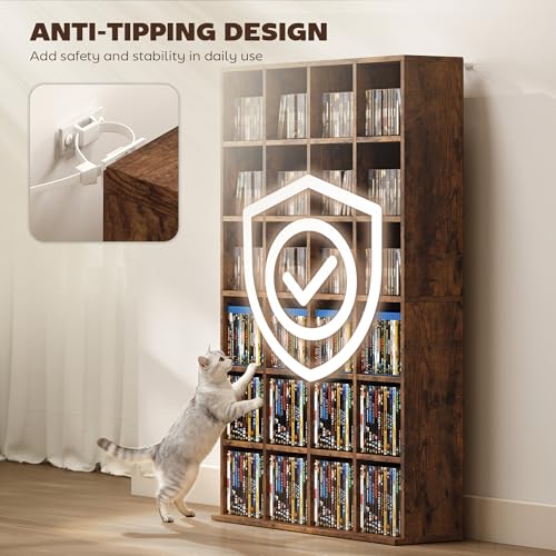 HOMCOM 456 CD/ 336 DVD Storage Unit, Media Storage Shelf, Wooden Display Unit with Adjustable Shelves, 89 x 130.5 cm, Rustic Brown - Image 5