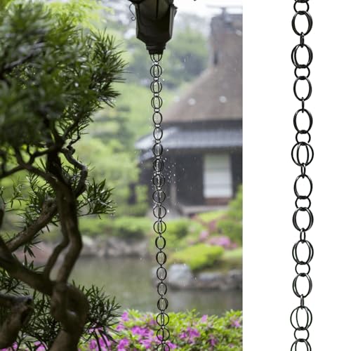Chaine de Pluie Ornement de Jardin de Chaîne de Pluie D'anneaux Noirs, Système de Récupération D'eau de Pluie Suspendu pour Balcon de Gazebo, Chaîne de Gouttière en Alliage D'aluminium(Size:3.5m (11.5