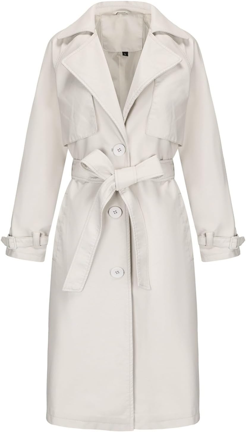 Women's Trench Coats Double-Breasted Long Coat with Belt, Fall Winter Women's Popular Tops Leather Jacket 2024