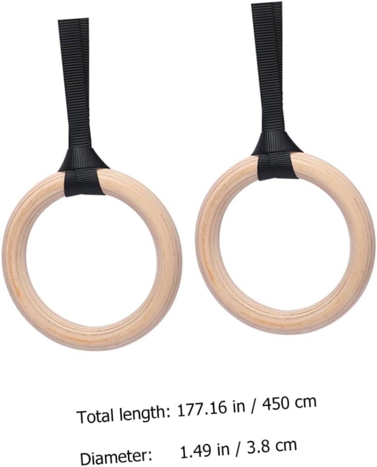 Happyyami Wood Gymnastic Rings Adjustable Straps Sturdy Birch Fitness Rings for Strength Training Outdoor Exercise and Home Workouts
