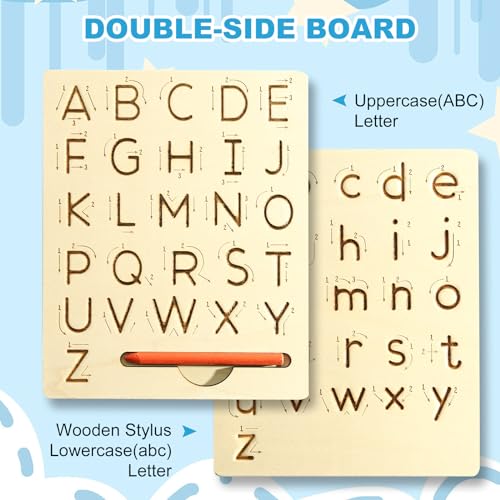 Wooden Letters Practicing Board,Reusable Handwriting Alphabet Tracing Board Double-Sided Toddlers and Preschool Gifts Learning Toys Learning to Write ABC for Kids Ages 3-8 - Image 4