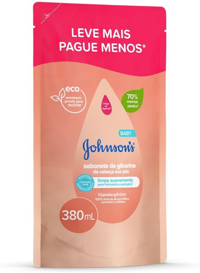 Sabonete Líquido Refil Glicerina Da Cabeça Aos Pés Johnson's Baby, 380ml