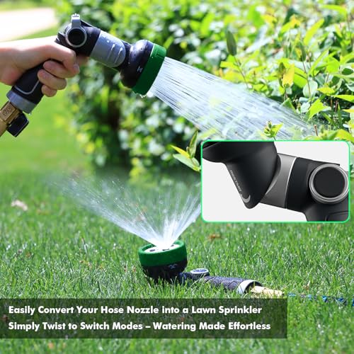 RESTMO Hose Nozzle and Lawn Sprinkler 2-in-1, Heavy Duty Garden Water Sprayer with 4 Patterns, High Pressure, Twist Control, Thumb Control, Great for Outdoor Irrigation, Watering and Washing, Green by Restmo - Image 5