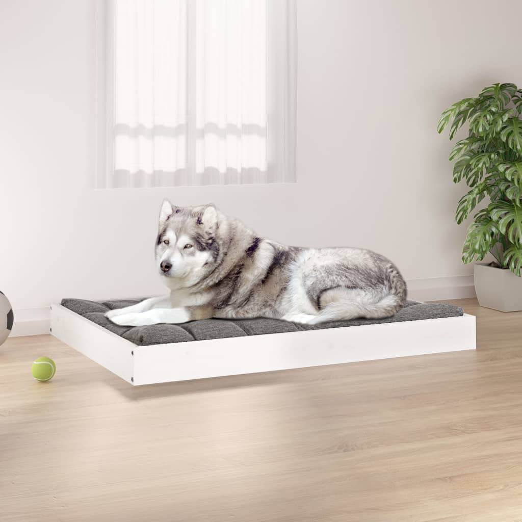 Cuccia per cani bianca in legno di pino massiccio, 101,5 x 74 x 9 cm, robusto divano per animali domestici con cestino antiscivolo, ideale come lettino e lettino per cani per interni ed