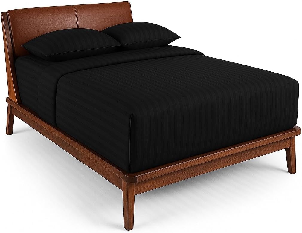 King Size Sheets 600 TC 100% Egyptian Cotton Hotel Quality Sheets Set - Ultra Soft & Comfy 4 Piece Sheet Sets - for King Size (76x80) Mattress Fits 18-20" Deep (Stripe, Black)