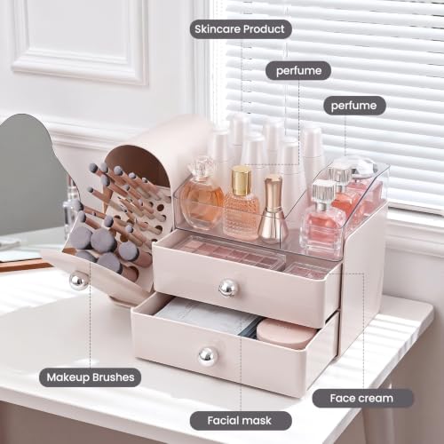Image of Makeup Organizer Countertop with Makeup Brush Holder,Pink