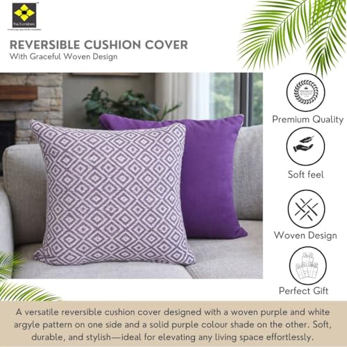 Image of Pack of 1 Reversible 24x24 Inch Purple Cotton Argyle Woven Fashion Throw Pillow Covers Cases for Couch Sofa Home Decoration | 60 x 60 cm