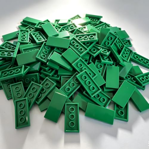 100 Piece Green Building Tiles Bulk Assortment Pack, 2x4 Tiles Accessories for Building, Compatible with Lego Parts and Pieces