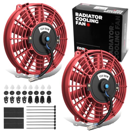 DNA MOTORING 9 Inch Electric Cooling Slim Radiator Fan with Mount Kit, Red