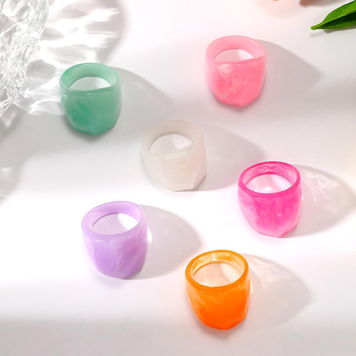 Chunky Resin Rings Set Multicolor Acrylic Plastic Rings Chunky Knuckle Stackable Finger Statement Ring Cute Trendy Y2k Ring Thin Dome Heart Geometric Rings Jewelry for Women - Image 3