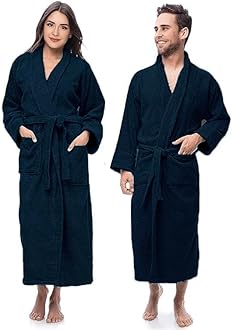 100% Cotton Shawl Collar Bathrobe for Women & Men – Terry Cloth, Lightweight Plush Long Spa & Hotel Luxury Robe