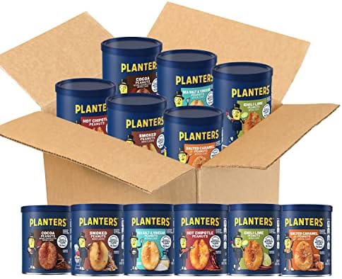 PLANTERS Peanuts Variety Pack, Flavored Nuts, 6 oz Cans (Pack of 6), Protein Snack Care Package