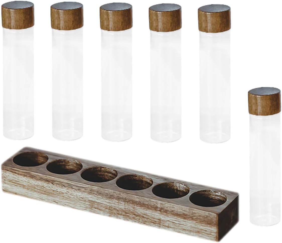 Set de 6 Tubos de Vidrio para Almacenar Café con Soporte de Madera SMASOLO