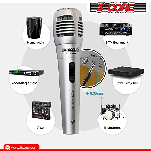 5 Core 4 Pack Vocal Dynamic Cardioid Handheld Microphone Unidirectional Mic With 2 X 5Ft Detachable Xlr Cable To ¼ Inch Audio Jack And On/Off Switch For Karaoke Singing (Silver) Pm -66K 2 Pair #TOP2