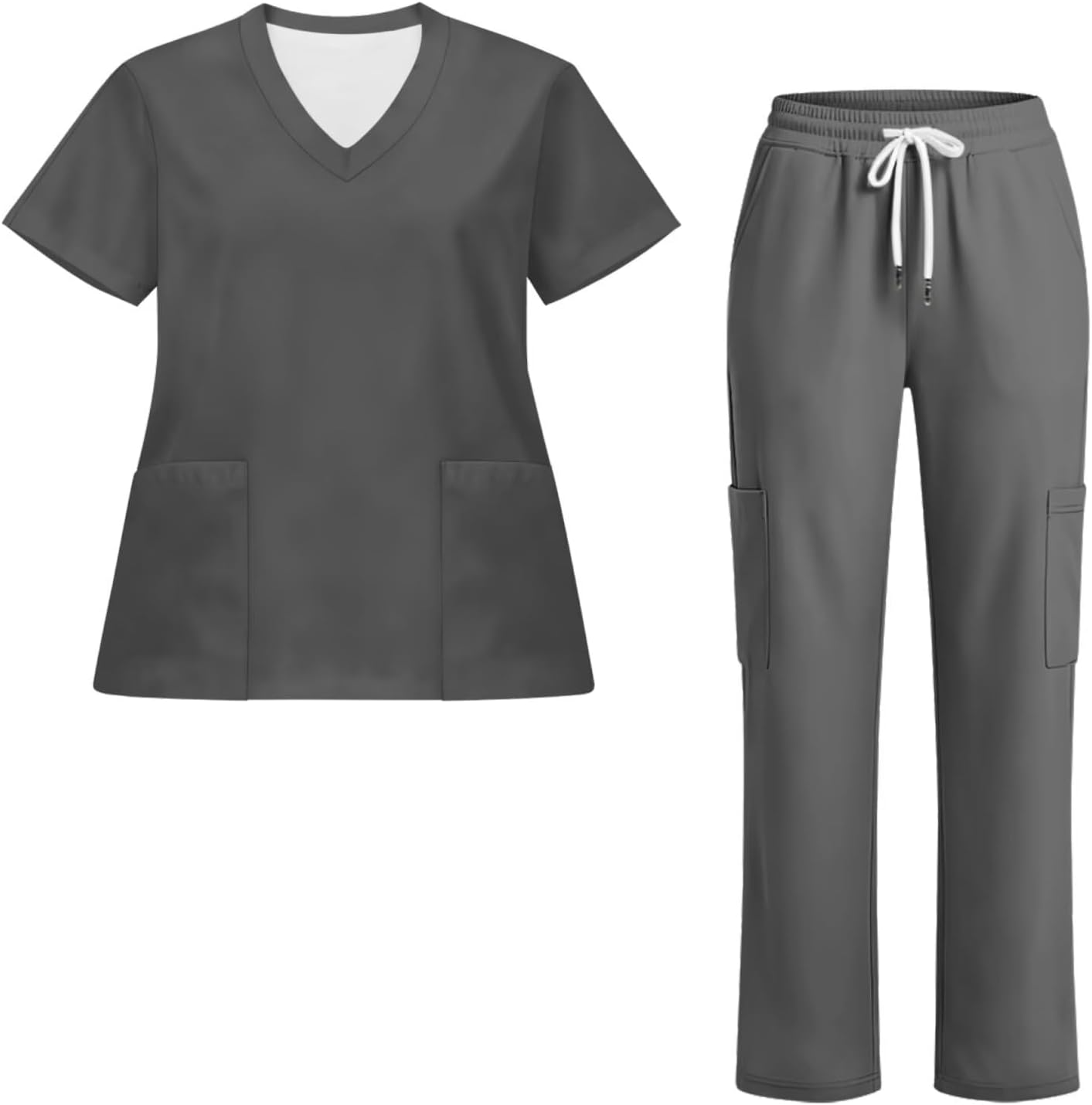 Scrubs for Women Set Medical Uniform V Neck Short Sleeve Top and Straight Jogger Pants with Six Pockets Workwear