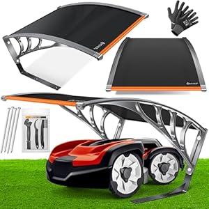 KESSER® Mähroboter Garage Dach Carport Überdachung für Rasenmäher Rasenroboter Automower Garten Witterungsbeständig Mährobotergarage inkl. Handschuhe & Brushset, Maße 82x103x47cm, Schwarz/Orange