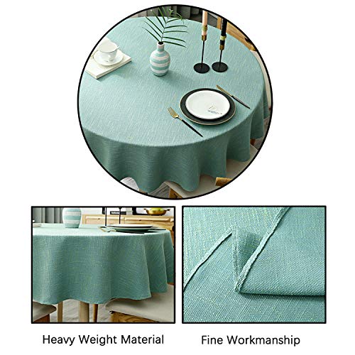 Fhberni Heavy Weight Round Tablecloth, Decorative Solid Color Table Cover, Cotton Linen Table Cloth For Kitchen Dining Home Tabletop Decoration, Aqua, Round - 55" #TOP2