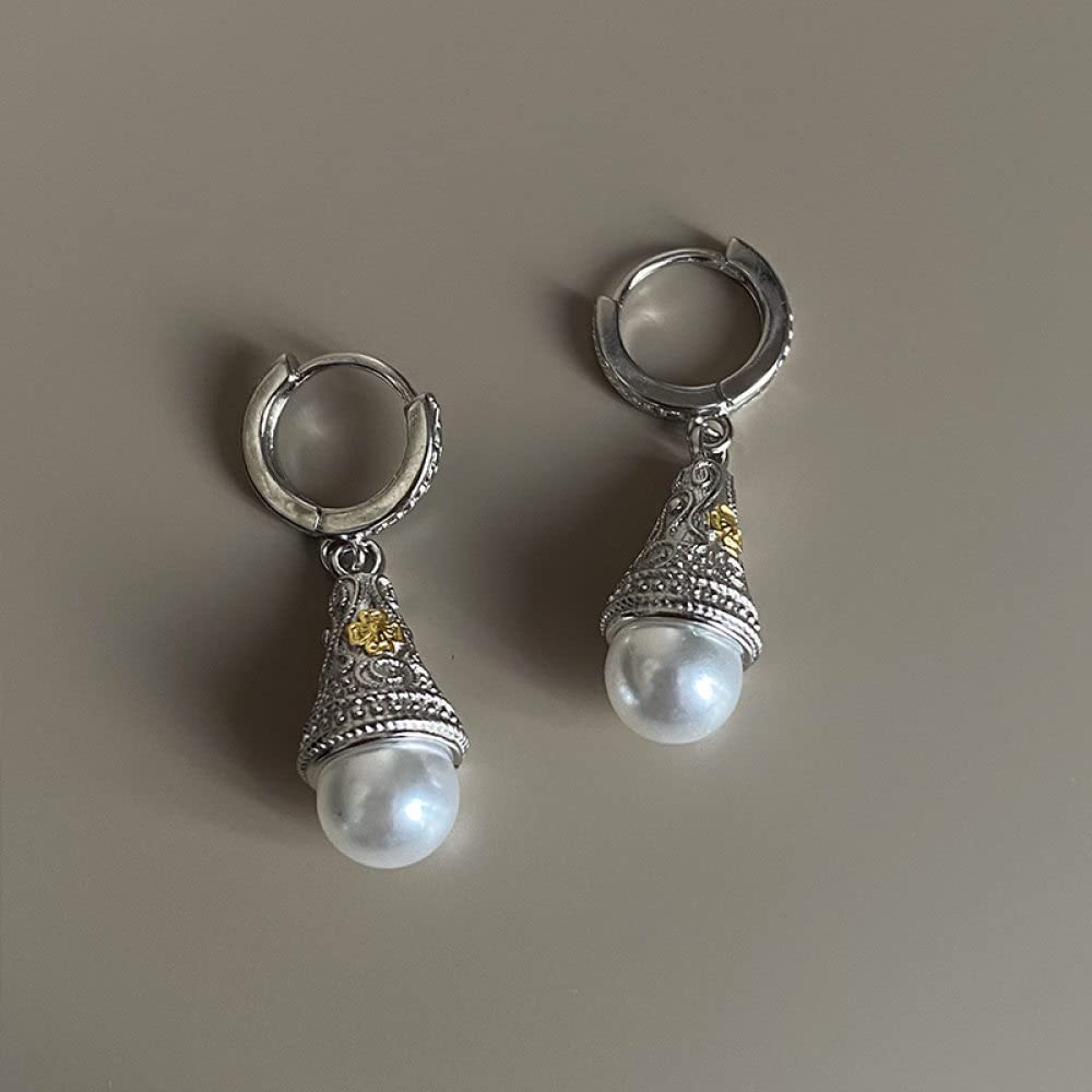 MIDJ Ohrstecker Silber 925,Vintage Ethnische Handgeschnitzte Creolen Rund 925 Sterling Silber Huggie Ohrringe Circle Drop Ohrringe Für Damen Mädchen Party Office Charm Schmuck
