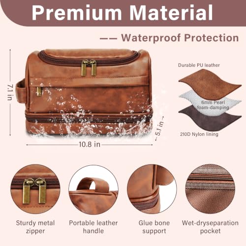 Personalized Toiletry Bag for Men, Custom Toiletries Bag Gifts for Men, Him, Birthday, Anniversary, Graduation, Groomsmen, Dad, Husband, Boyfriend, Leather Engraved Travel Cosmetic Shaving Hygiene Bag - Image 5