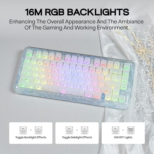 Image of KiiBoom Jade75 75% Resin Molding Mechanical Keyboard, BT5.0 /USB-C /2.4GHz Wireless Gaming Keyboard, QMK&VIA Programmable, RGB Backlits, Hot-Swappable, CNC+UV Case for Windows /Mac /Linux (White)