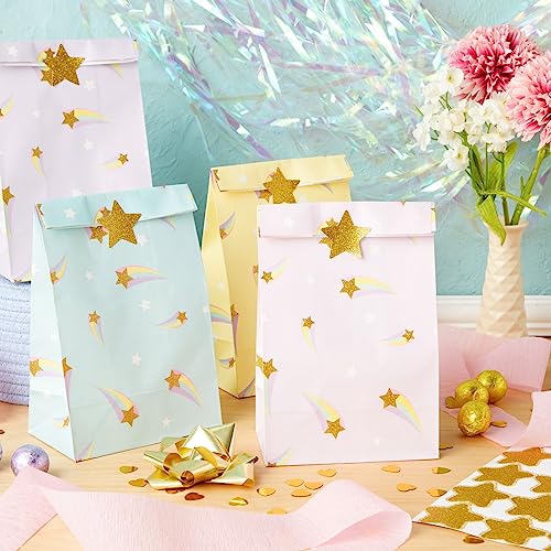Blue Panda 24 Pack Of Pastel Party Favor Bags With Gold Foil Star Stickers For Rainbow Birthday Party Supplies (4 Colors, 8.5 In) #TOP1