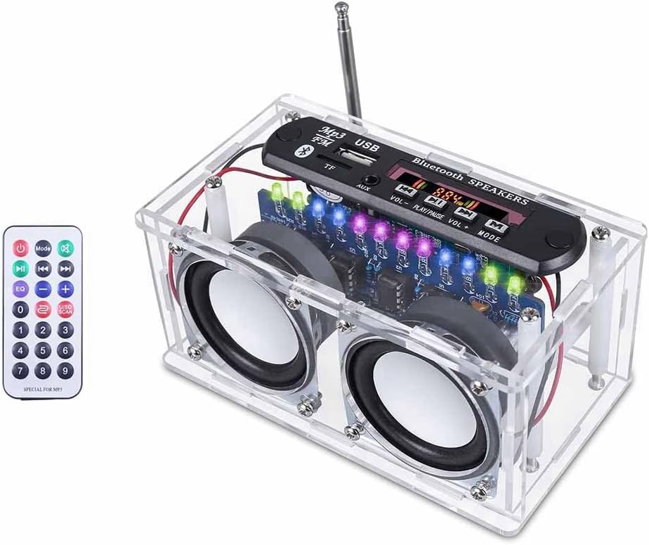 Losueeun DIY Bluetooth Speaker Kit,Recording Function FM Radio Soldering Practice Kit with LED Spectrum and Remote Control