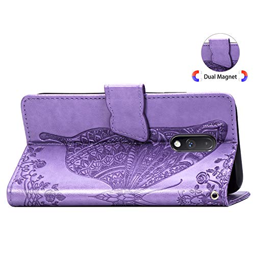 DAMONDY for Cloud Stratus C7 Flip Case,Butterfly Embossed Flowers PU Leather Magnetic Flip Cover Stand Card Holders Hand Strap Wallet Purse Case for Cloud Mobile Stratus C7 -Light Purple