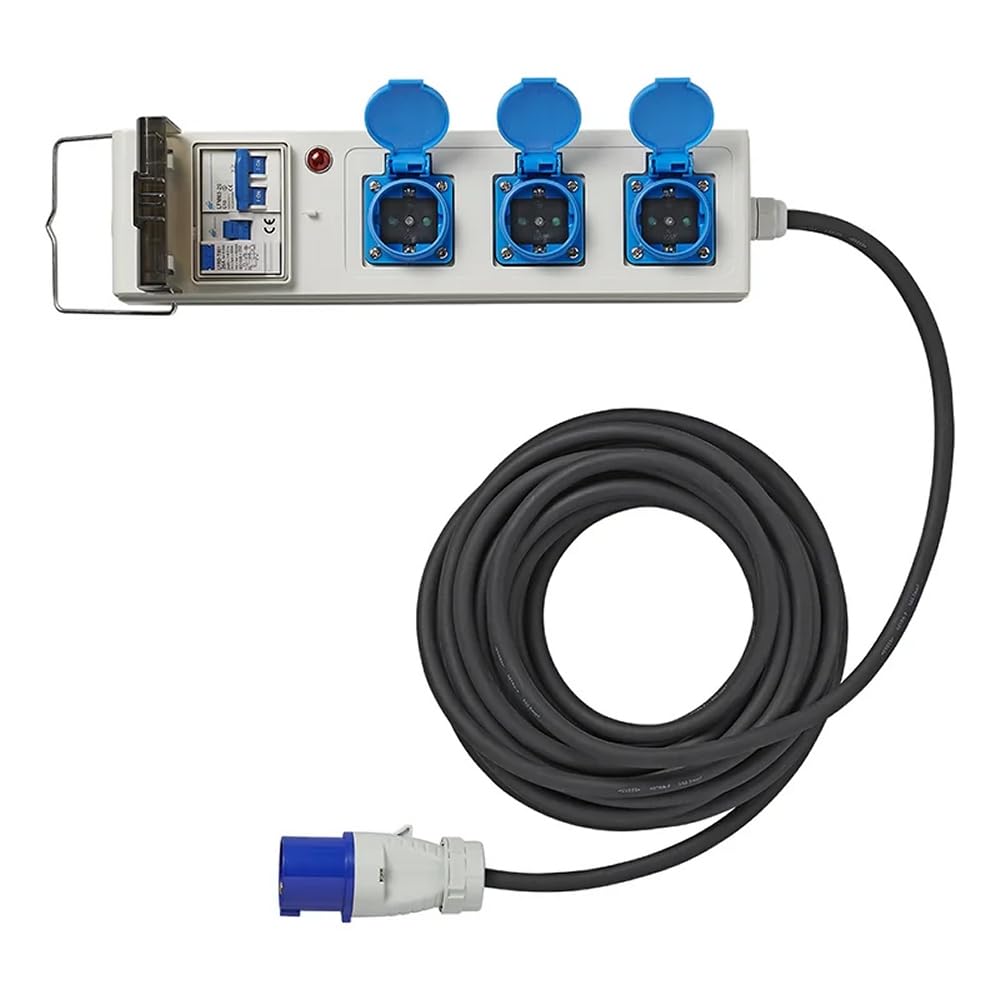 ProPlus 373584DE Zelt Faltwagen Steckdose mit 20m Kabel - 3x2,5mm² mit MCCB und FI-Schalter - IP44