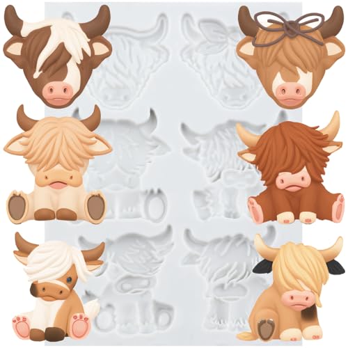 MYPRACS Highland Cow Silicone Fondant Molds Scottish Cattle Chocolate Candy Mold For Cake Decorating Cupcake Topper Polymer Clay Gum Paste
