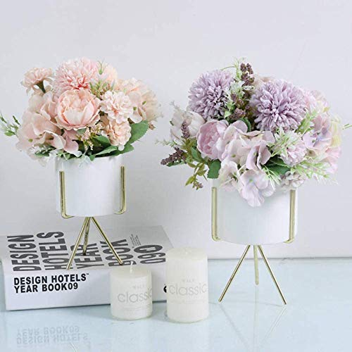 LAWOHO Artificial Flowers, 6 Packs Fake Peony Silk Hydrangea Bouquet Decor Plastic Carnations Daisy Realistic Flower Home Office Party Decor Arrangements Wedding Decoration Table Centerpieces Purple
