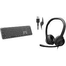 Logitech SIGNATURE SLIM Wireless Keyboard K950GR Thin Quiet Typing Bluetooth Logi Bolt Numeric Keypad Easy-Switch, Japanese Sequence, Graphite + Headset, USB Connection, Noise Cancelling, Microphone