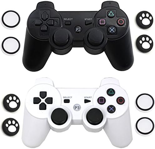 Wireless Controller for PlayStation 3 PS3 Dualshock 3 with 6-Axis [ Thumb Stick Grips Caps for Free ] (Black & White)