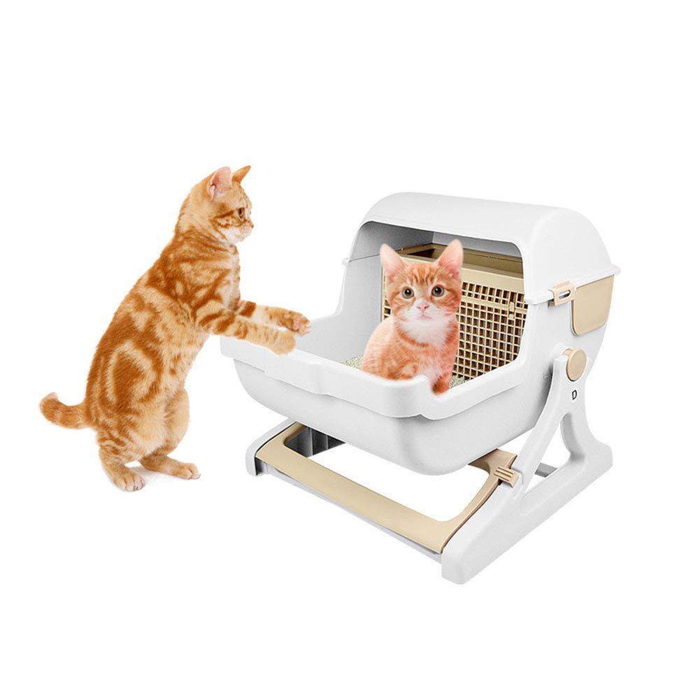 Maison De Toilette pour Chat Bac À Litière pour Chat Structuré avec Tamis Litière pour Chat Semi-Automatique Nettoyage Rapide Plateau Réutilisable,Vert