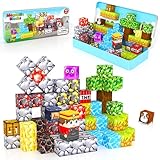 Minecftoy Mini Magnetic Blocks Tiles Travel Essentials Toddler Toys with Case, Kids Games Montessori Sensory Building Blocks Toys for 3+ Year Old Boys Girls Christmas Birthday Gifts